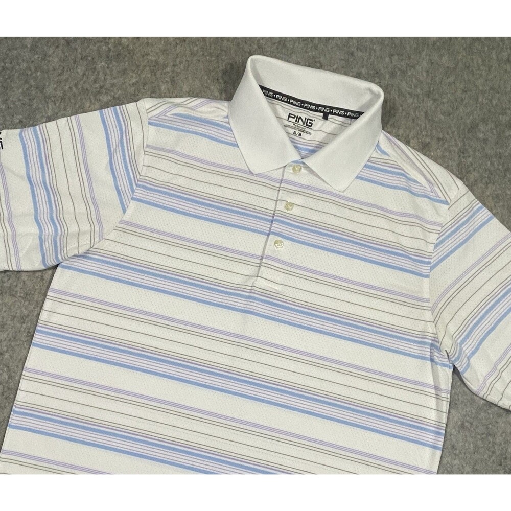 Ping Performance Double Break Polo Stono Ferry Golf Stretch White Striped Size M